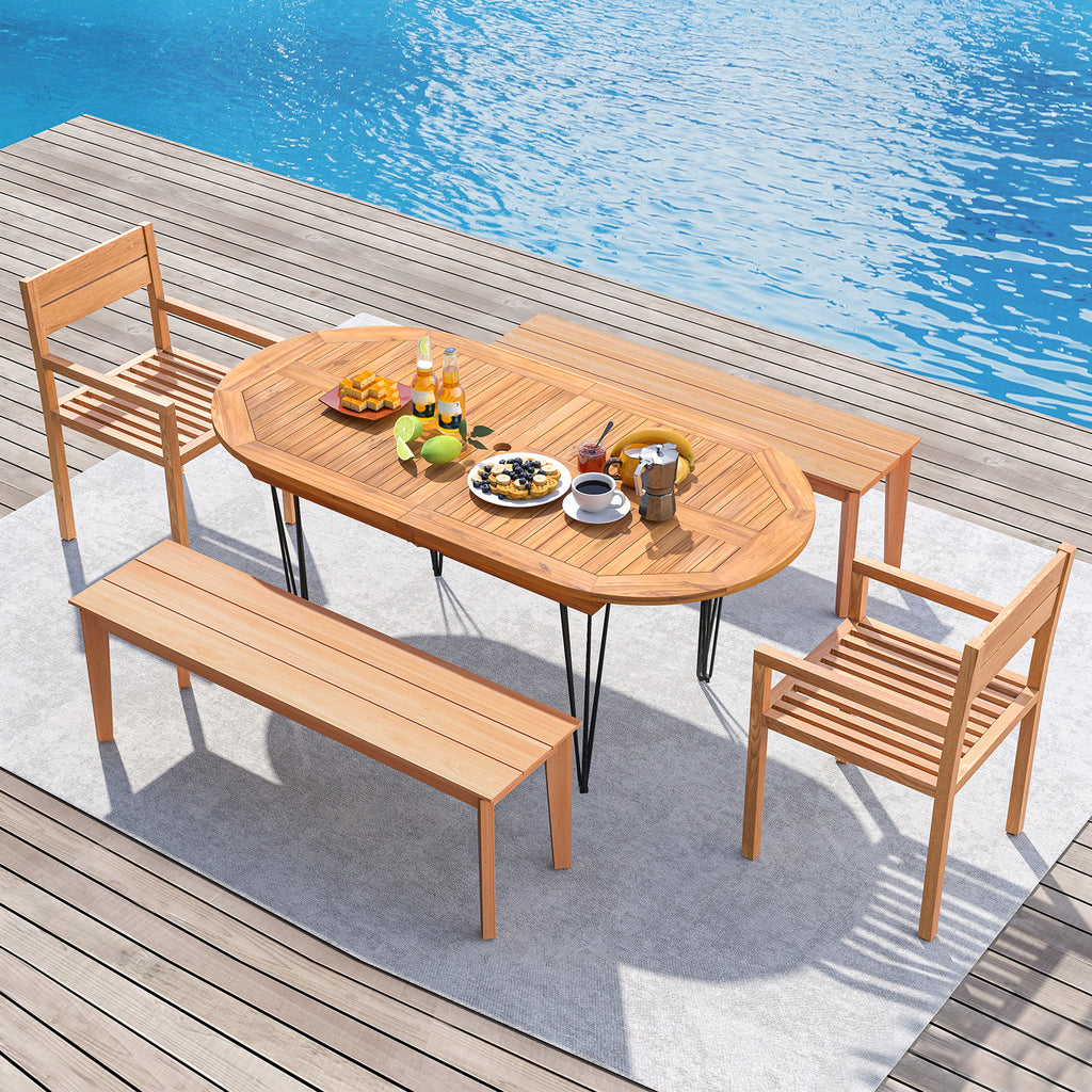 6 Person 71 Inch Patio Dining Table with Teak Wood Tabletop