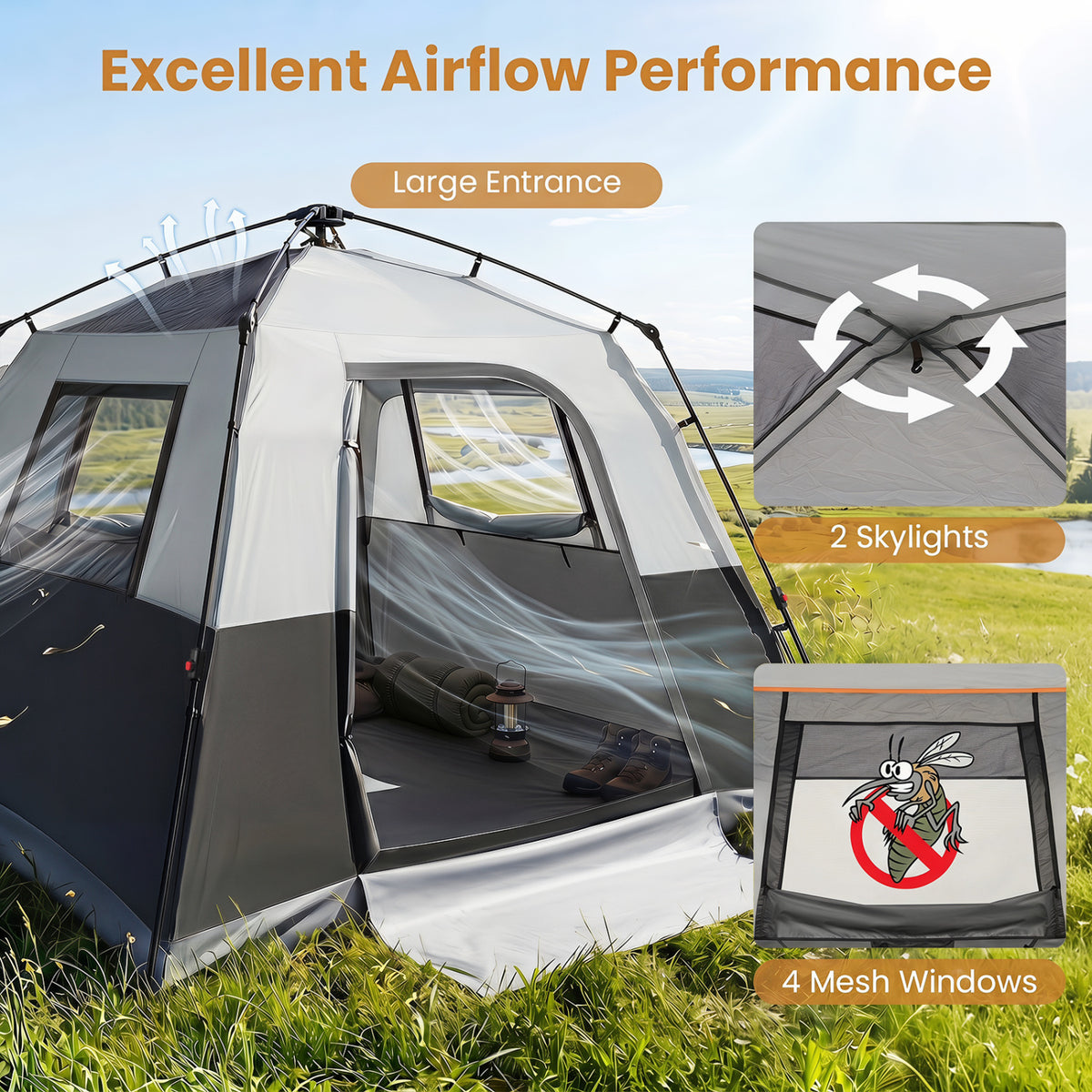 6-Person Outdoor Camping Tent Blackout Easy Setup Instant Cabin with