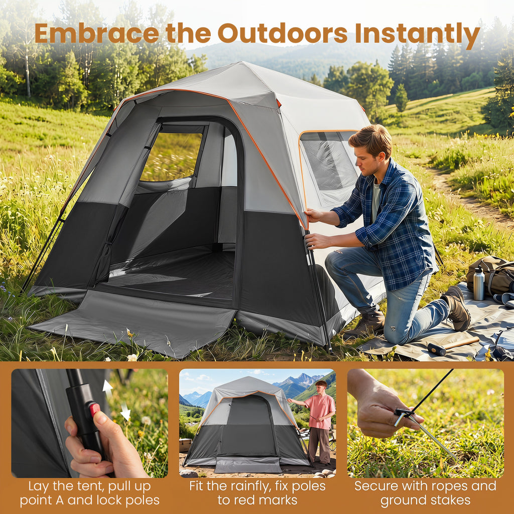 6-Person Outdoor Camping Tent Blackout Easy Setup Instant Cabin with