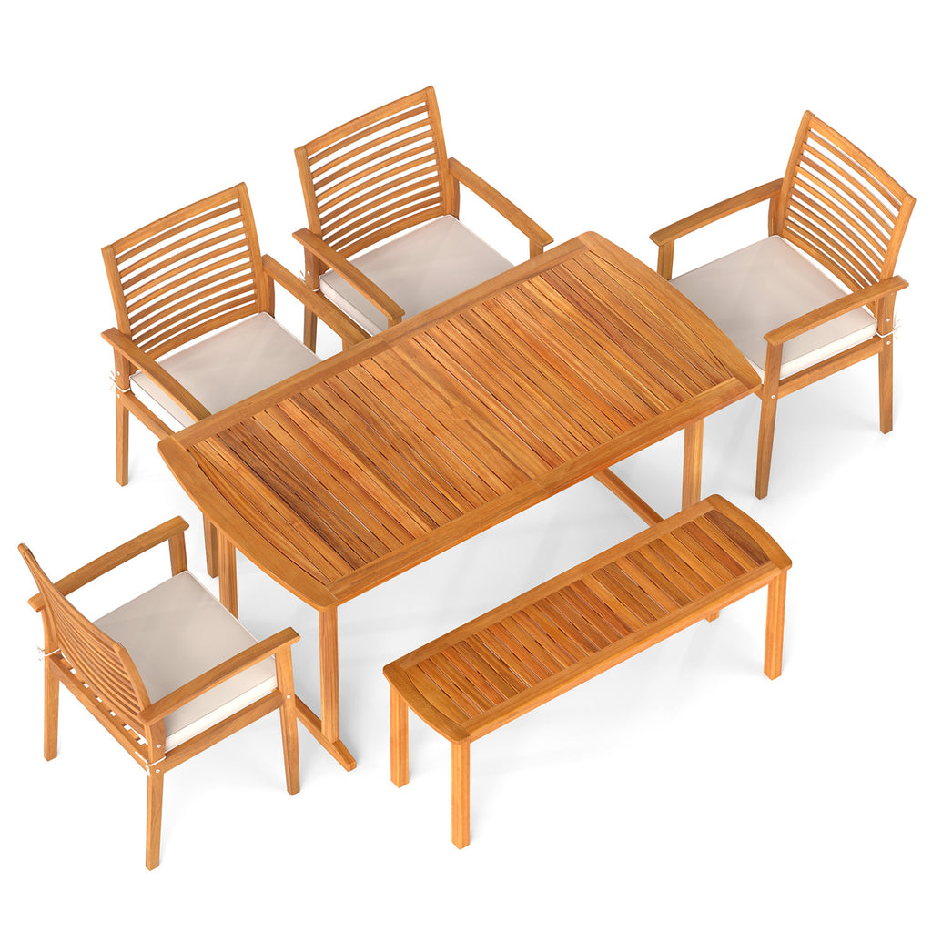 6-Piece Acacia Wood Outdoor Dining Set with Bench - Style 3