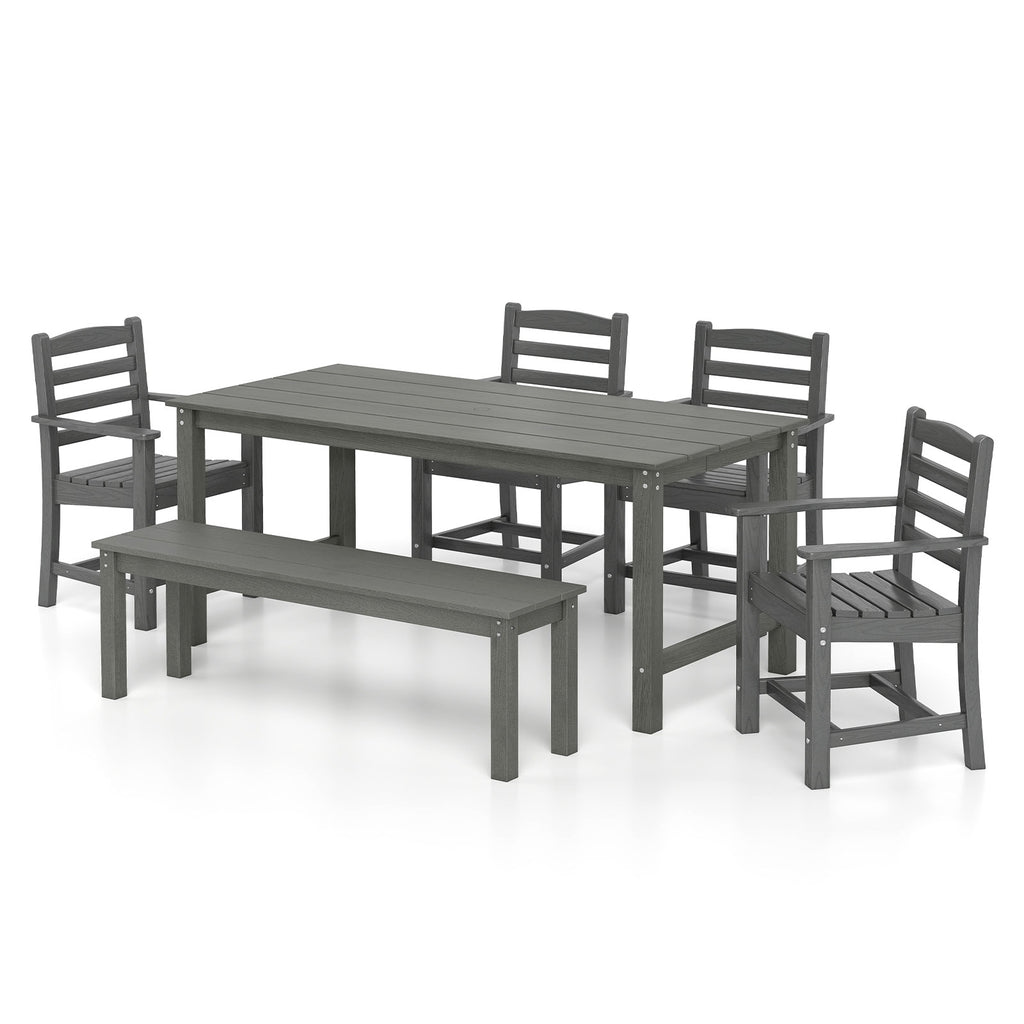 Outdoor Dining Set 6-Piece with Table, 5 Chairs & Bench, Gray