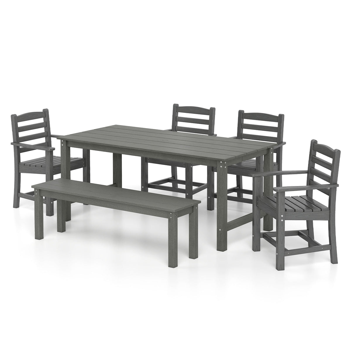 Outdoor Dining Set 6-Piece with Table, 5 Chairs & Bench, Gray