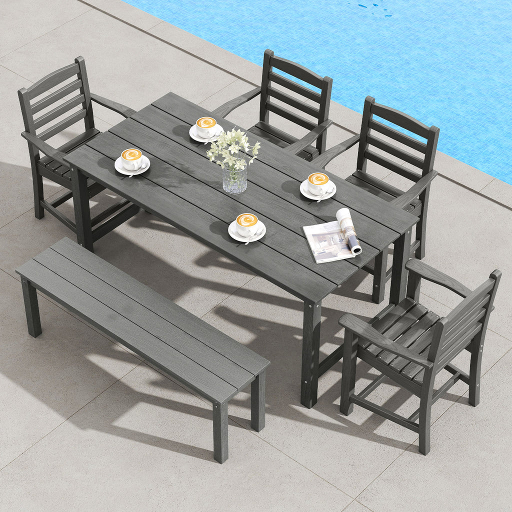 Outdoor Dining Set 6-Piece with Table, 5 Chairs & Bench, Gray
