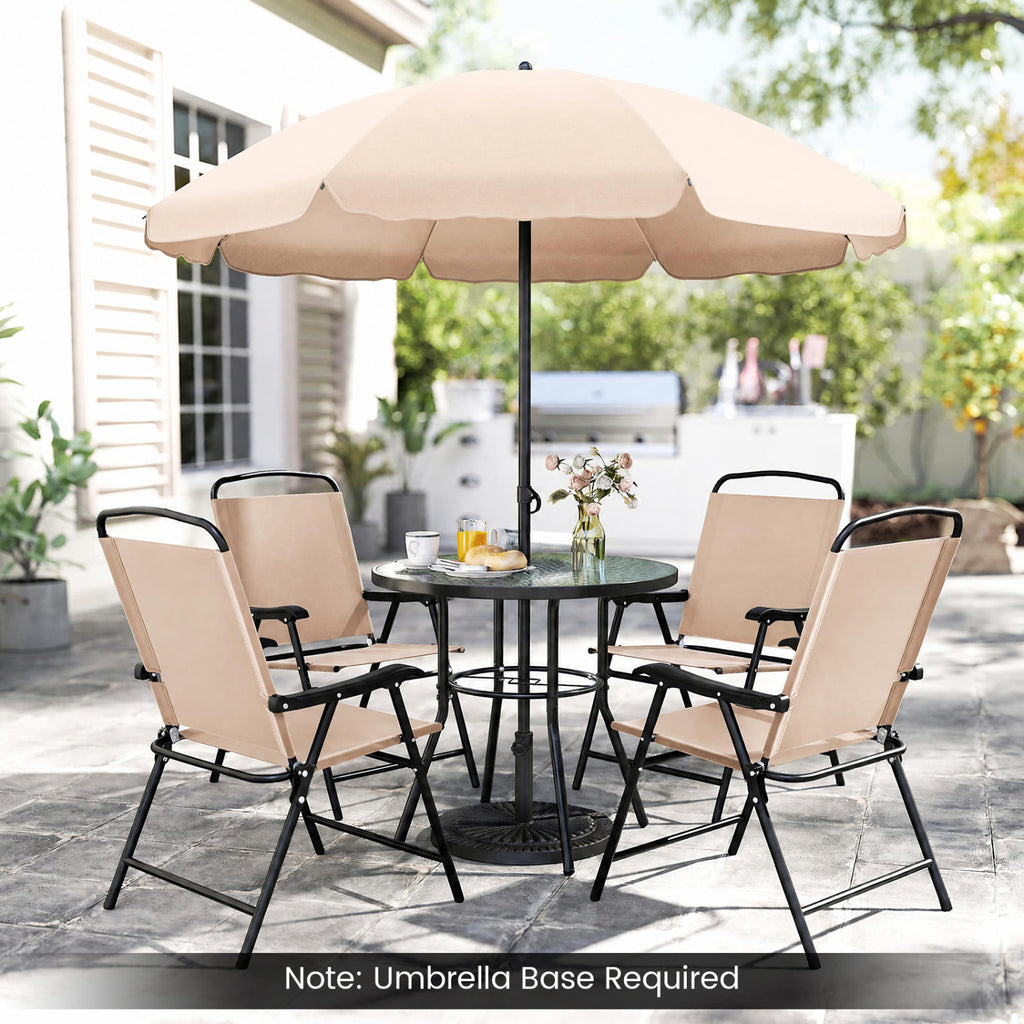 6 Pieces Patio Dining Set with Umbrella and 4 Folding Armchairs