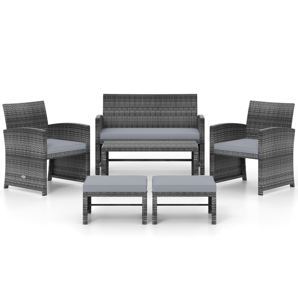 6 Pieces Patio Furniture Set Outdoor Sectional Conversation PE Rattan