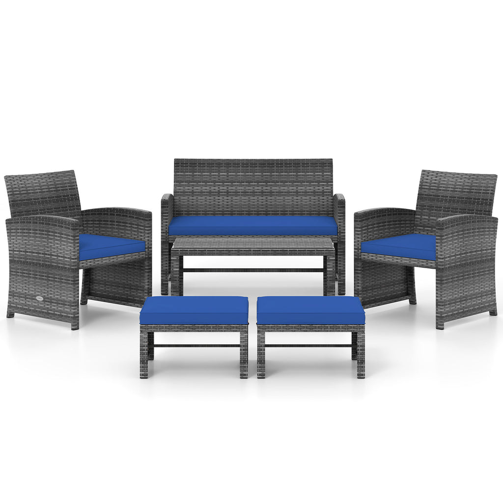 6 Pieces Patio Furniture Set Outdoor Sectional Conversation PE Rattan