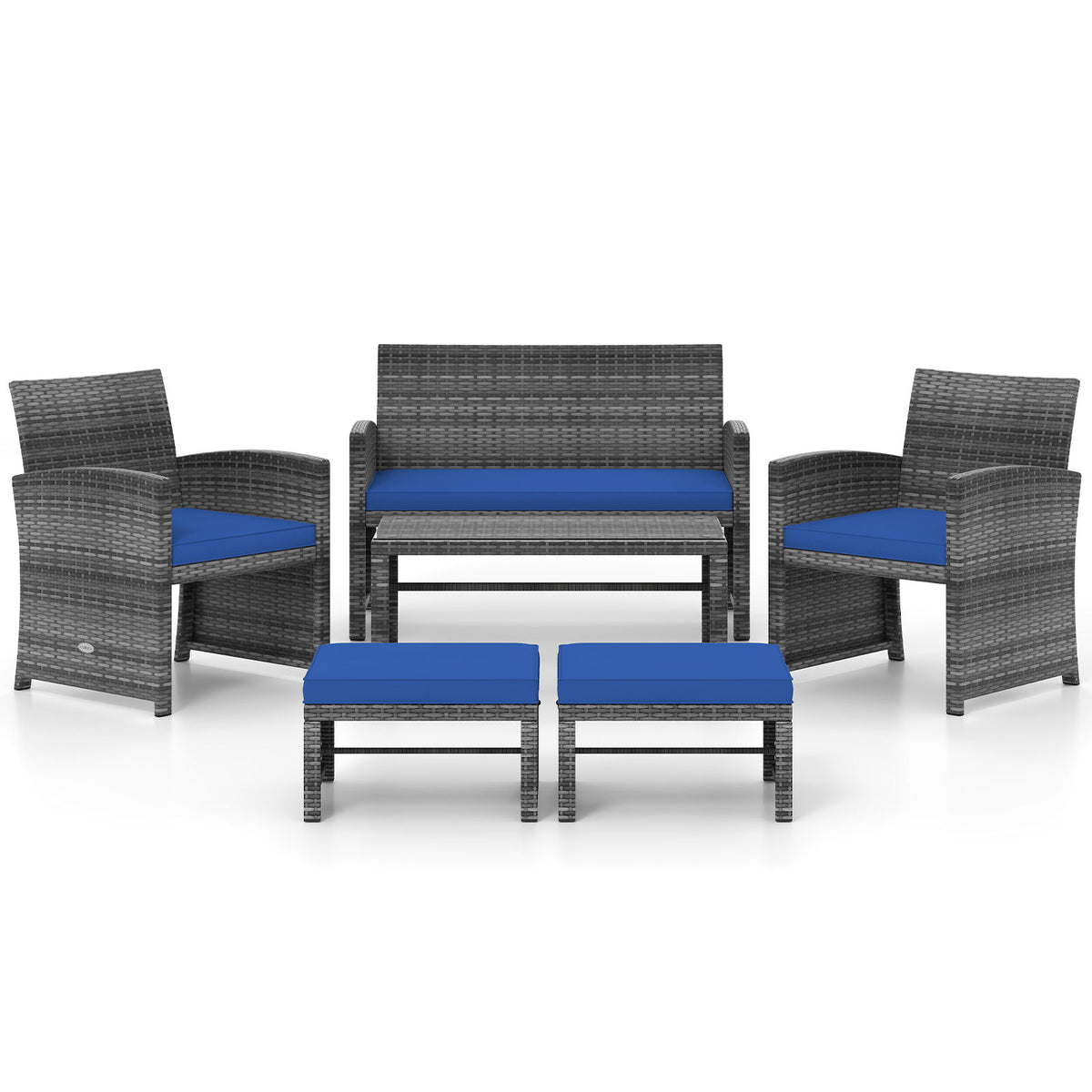 6 Pieces Patio Furniture Set Outdoor Sectional Conversation PE Rattan