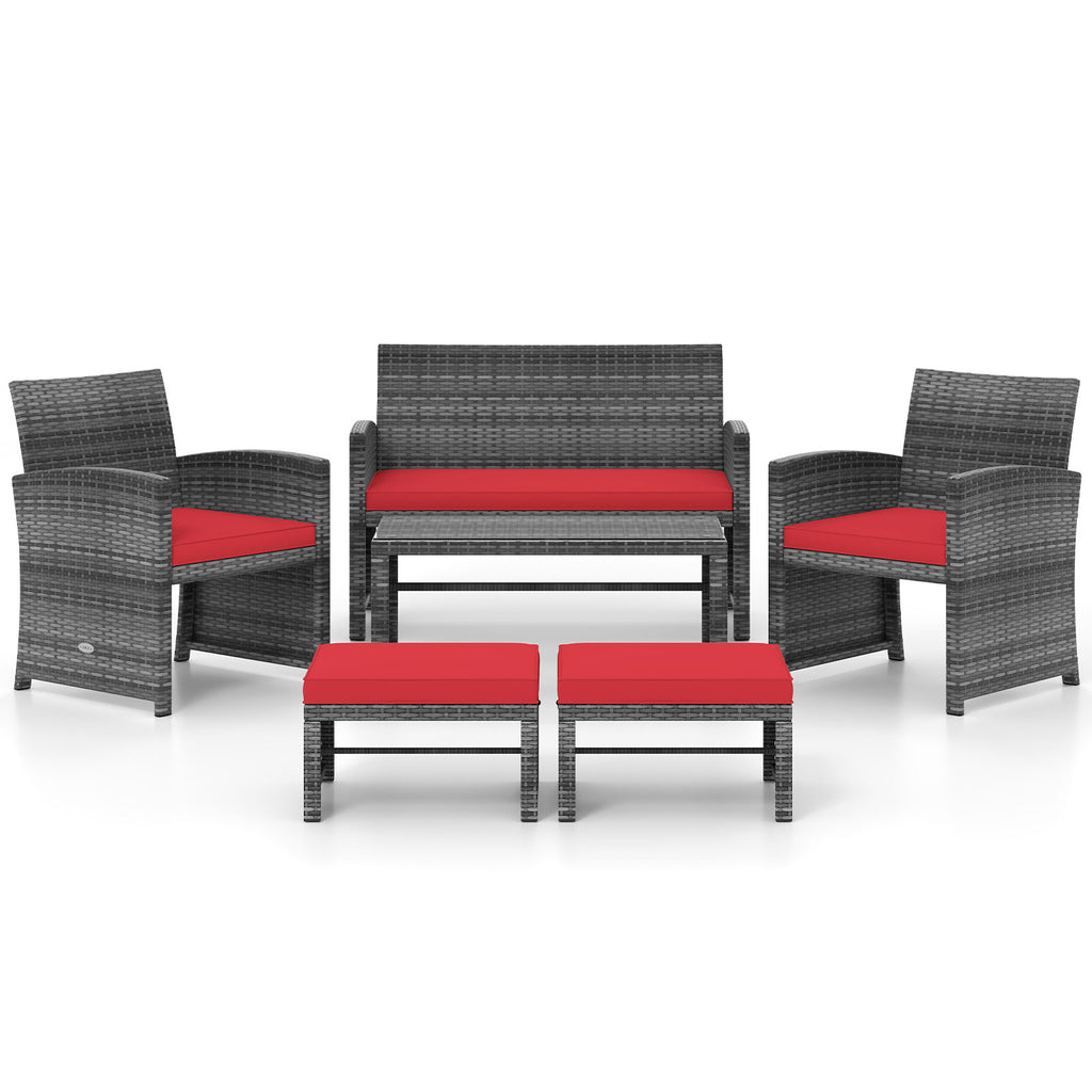 6 Pieces Patio Furniture Set Outdoor Sectional Conversation PE Rattan