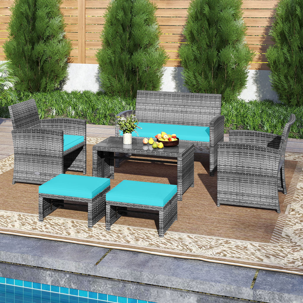 6 Pieces Patio Furniture Set Outdoor Sectional Conversation PE Rattan