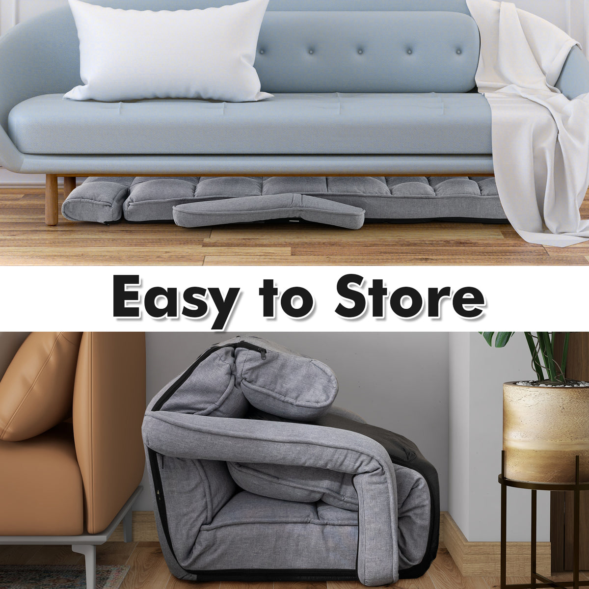 6-Position Adjustable Floor Chair with Footrest - Gray