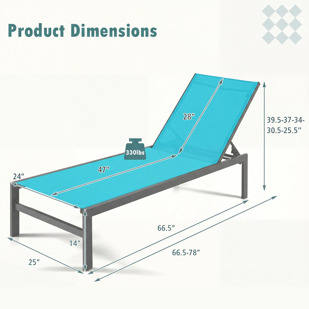 6-Position Chaise Lounge Chairs with Rustproof Aluminium Frame