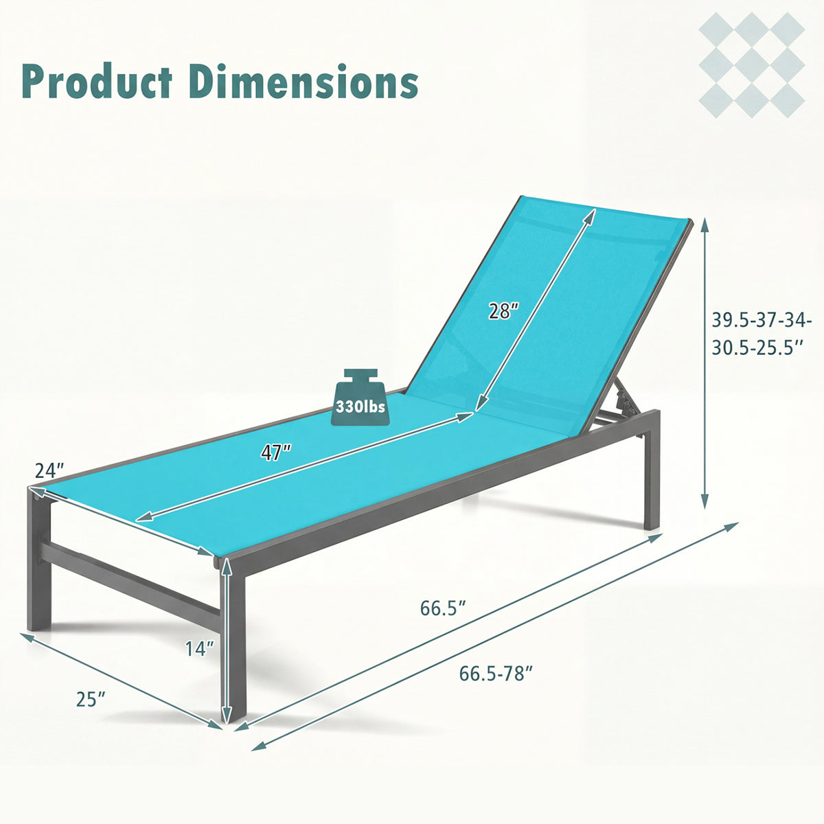 6-Position Chaise Lounge Chairs with Rustproof Aluminium Frame