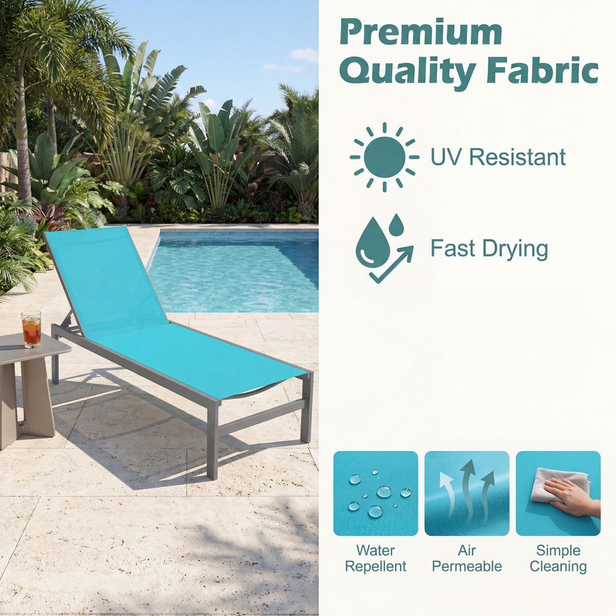 6-Position Chaise Lounge Chairs with Rustproof Aluminium Frame