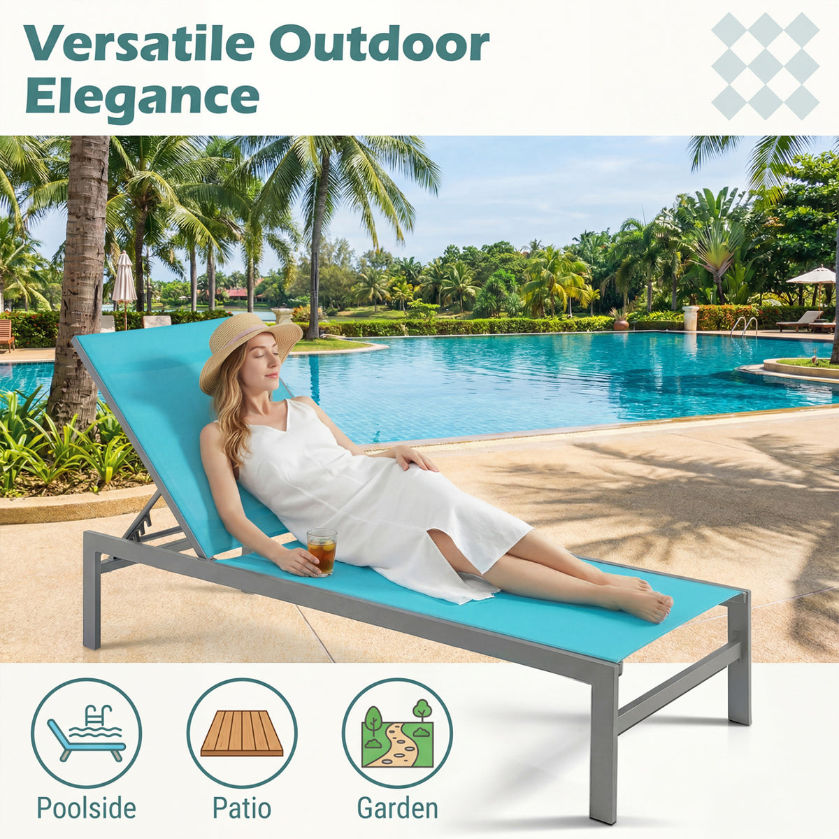 6-Position Chaise Lounge Chairs with Rustproof Aluminium Frame