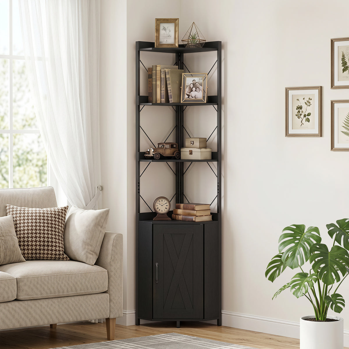 6-Tier 71" Tall Freestanding Bookshelf with Cabinet and Metal Frame