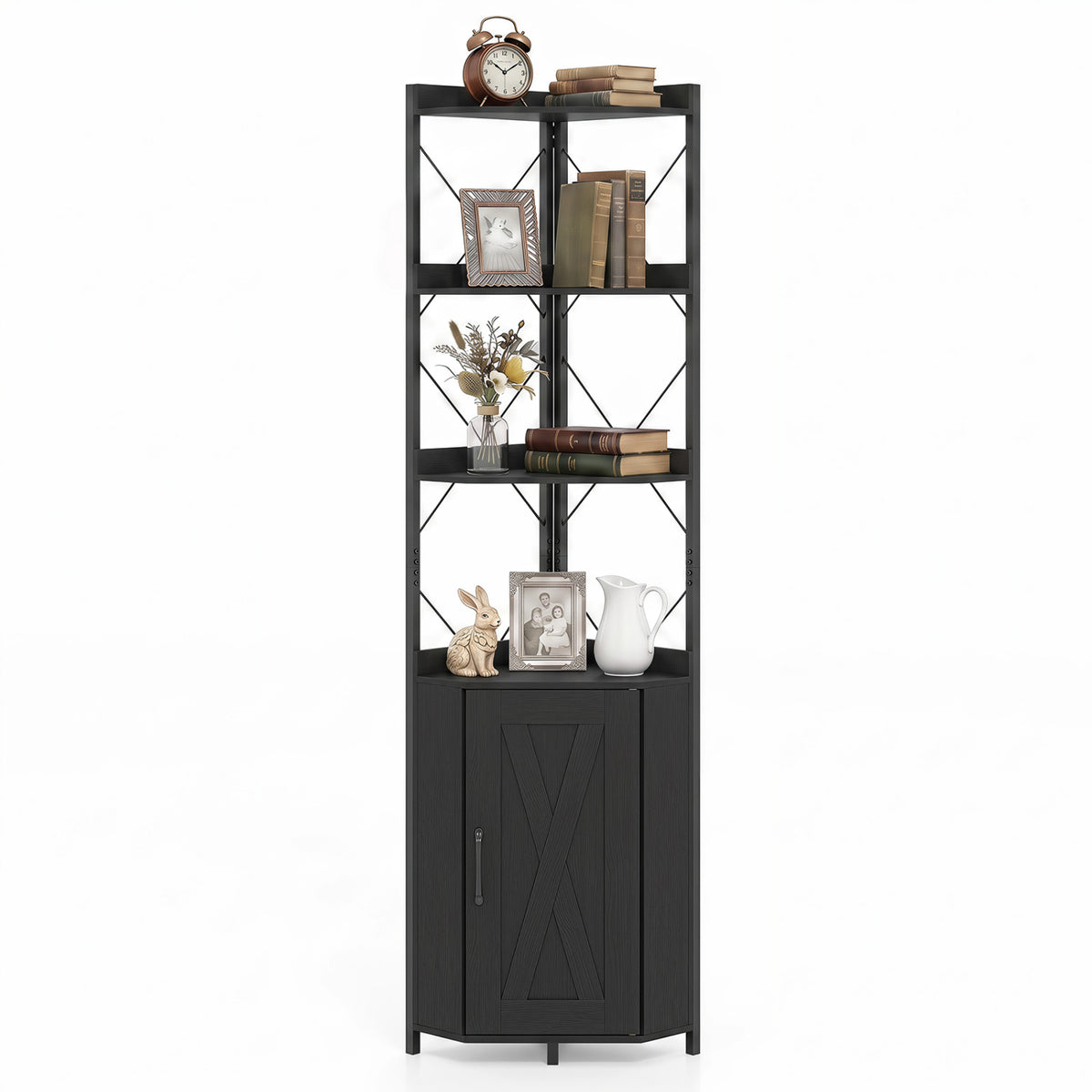 6-Tier 71" Tall Freestanding Bookshelf with Cabinet and Metal Frame