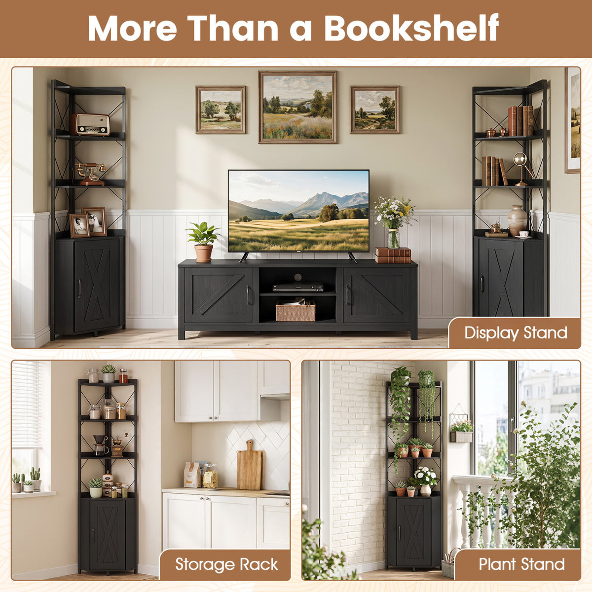 6-Tier 71" Tall Freestanding Bookshelf with Cabinet and Metal Frame