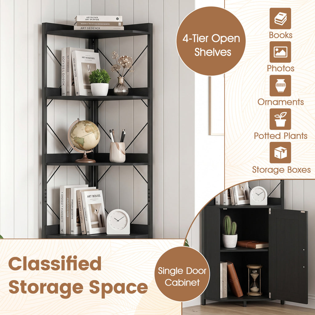 6-Tier 71" Tall Freestanding Bookshelf with Cabinet and Metal Frame
