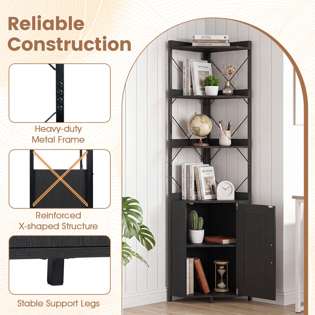 6-Tier 71" Tall Freestanding Bookshelf with Cabinet and Metal Frame