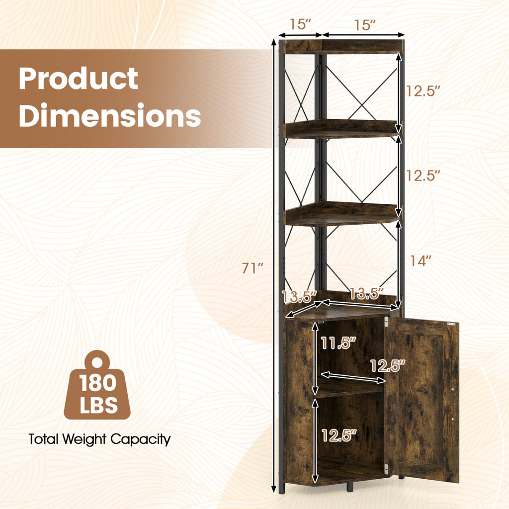 6-Tier 71" Tall Freestanding Bookshelf with Cabinet and Metal Frame