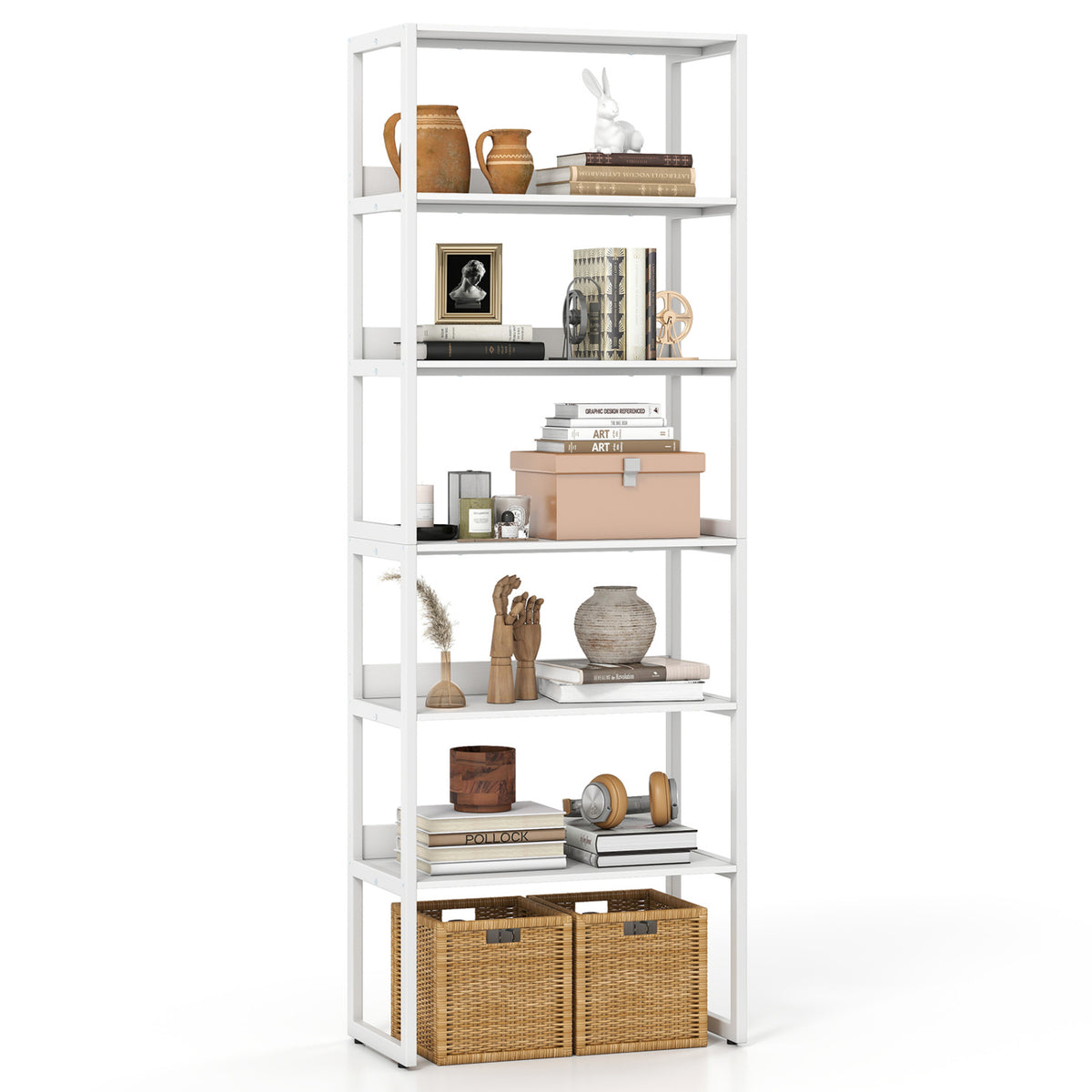 6-Tier Book Shelf with Metal Frame and 4 Anti-Tipping Kits Detachable