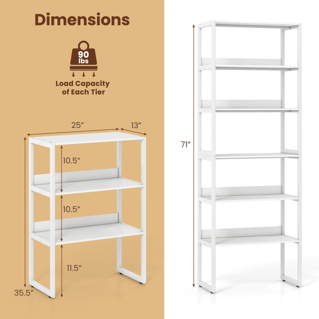 6-Tier Book Shelf with Metal Frame and 4 Anti-Tipping Kits Detachable