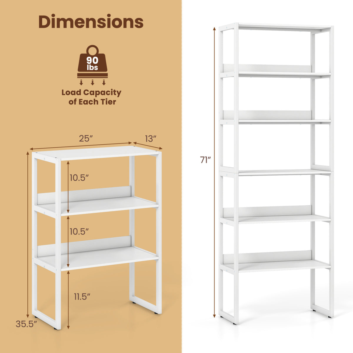 6-Tier Book Shelf with Metal Frame and 4 Anti-Tipping Kits Detachable