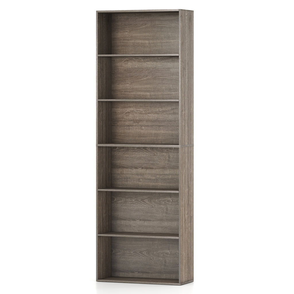 6-Tier Bookcase with Open Shelves, Gray
