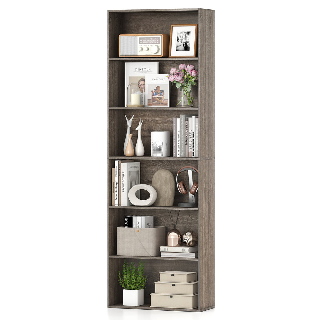 6-Tier Bookcase with Open Shelves, Gray
