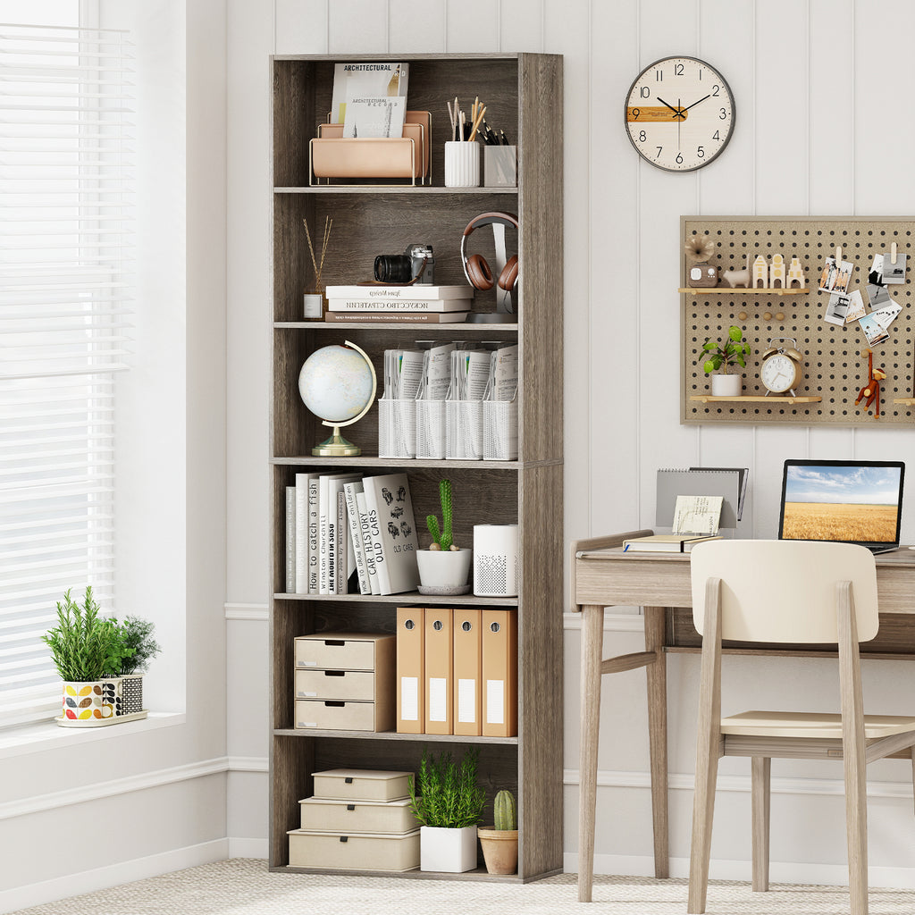 6-Tier Bookcase with Open Shelves, Gray