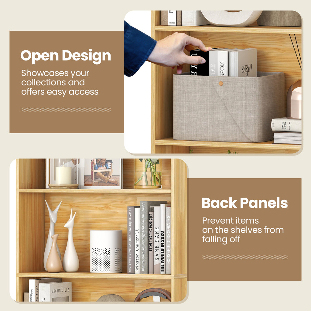 6-Tier Bookcase with Open Shelves, Wood