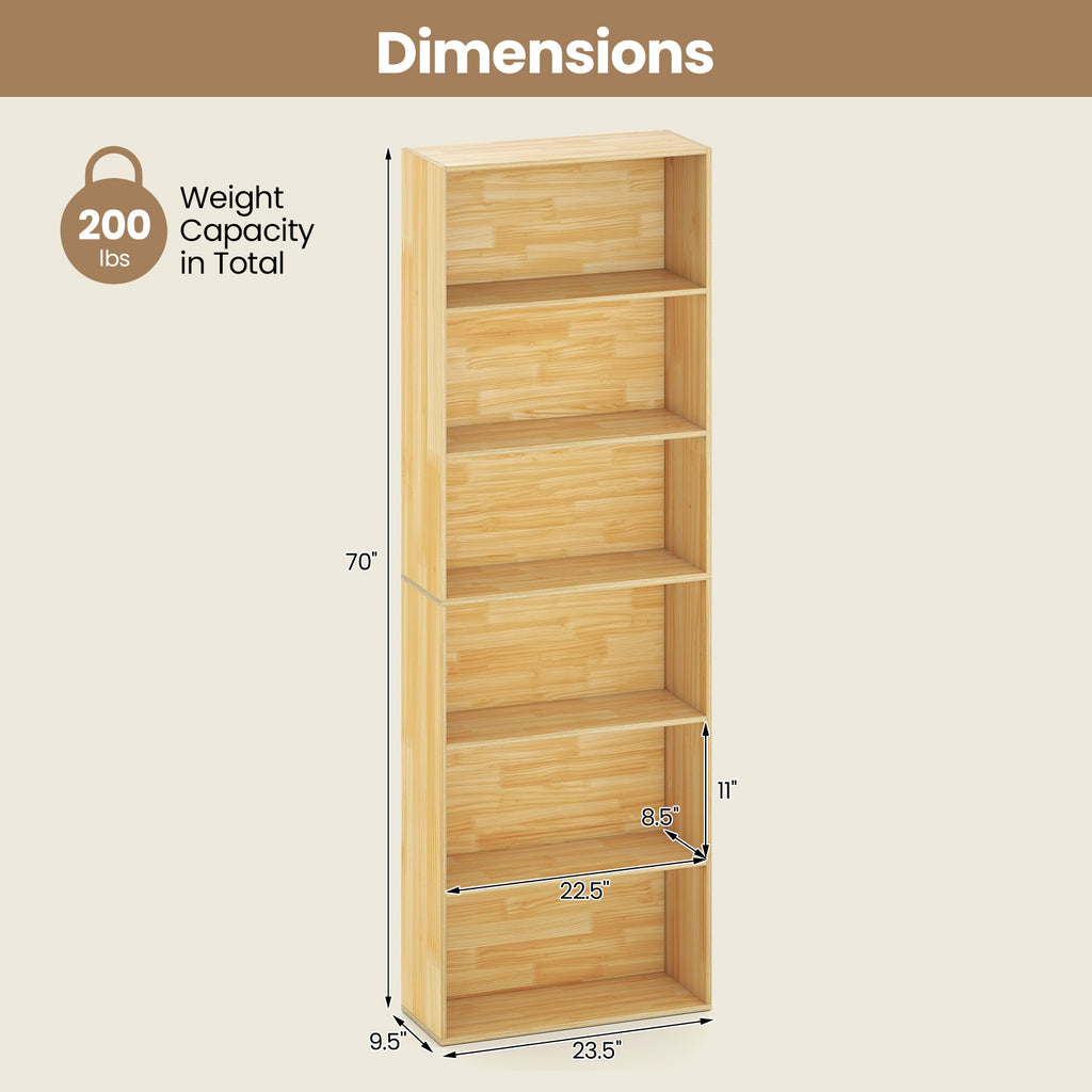 6-Tier Bookcase with Open Shelves, Wood