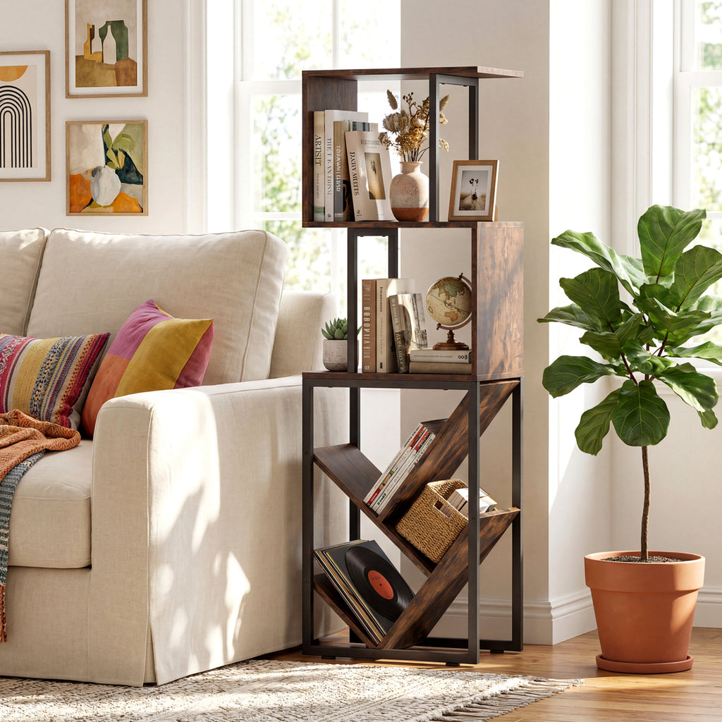6-Tier S-Shaped Bookshelf Floor Standing - Brown