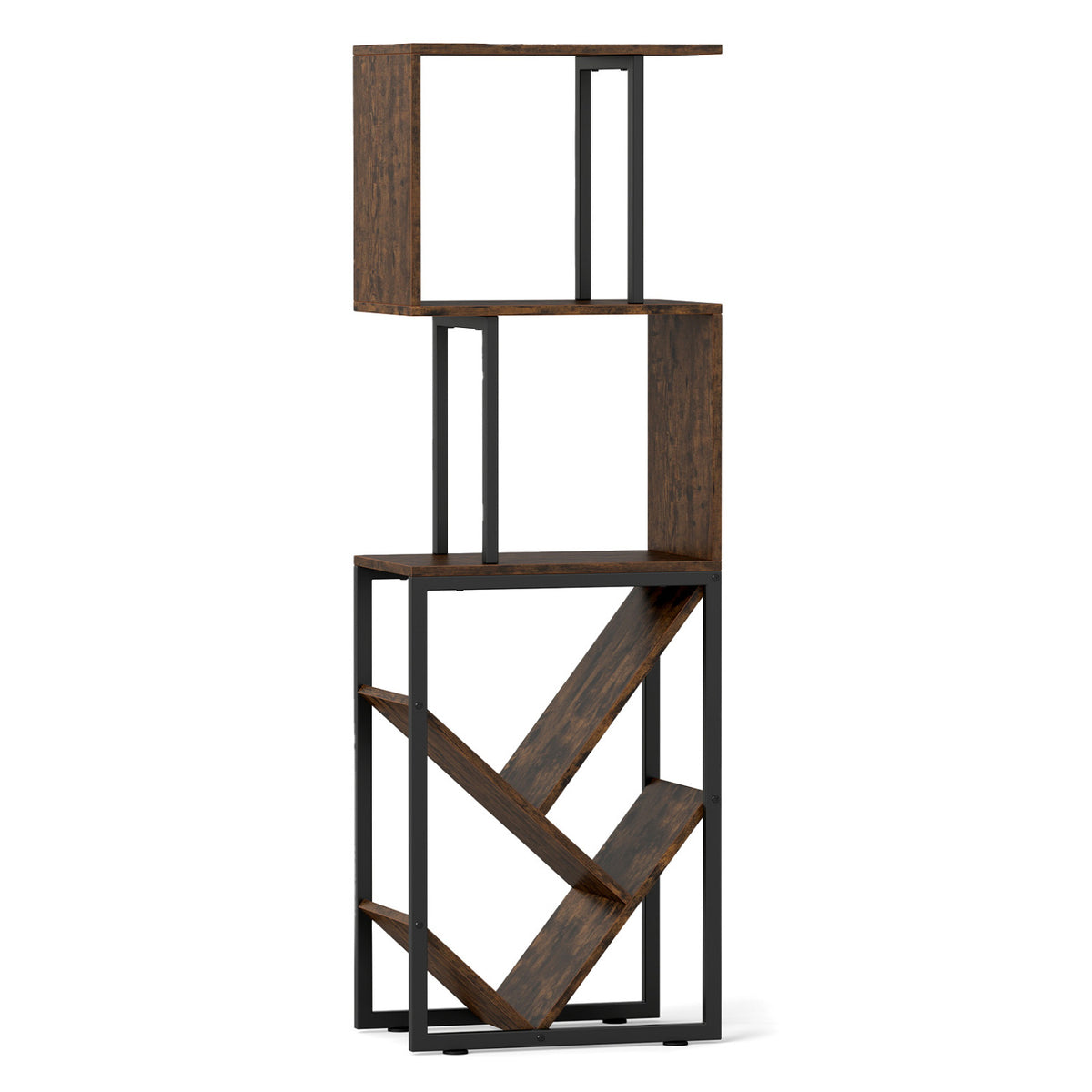 6-Tier S-Shaped Bookshelf Floor Standing - Brown
