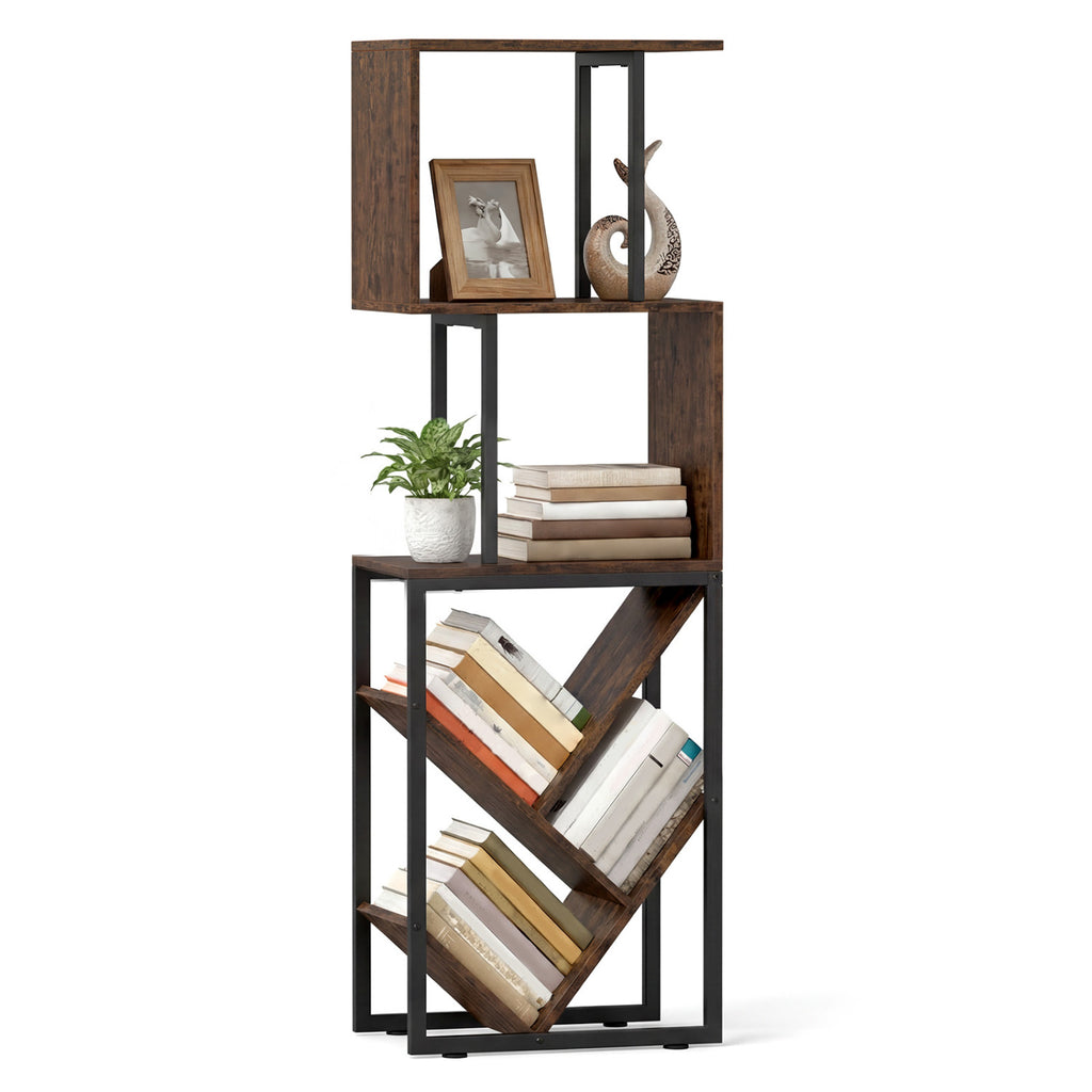 6-Tier S-Shaped Bookshelf Floor Standing - Brown