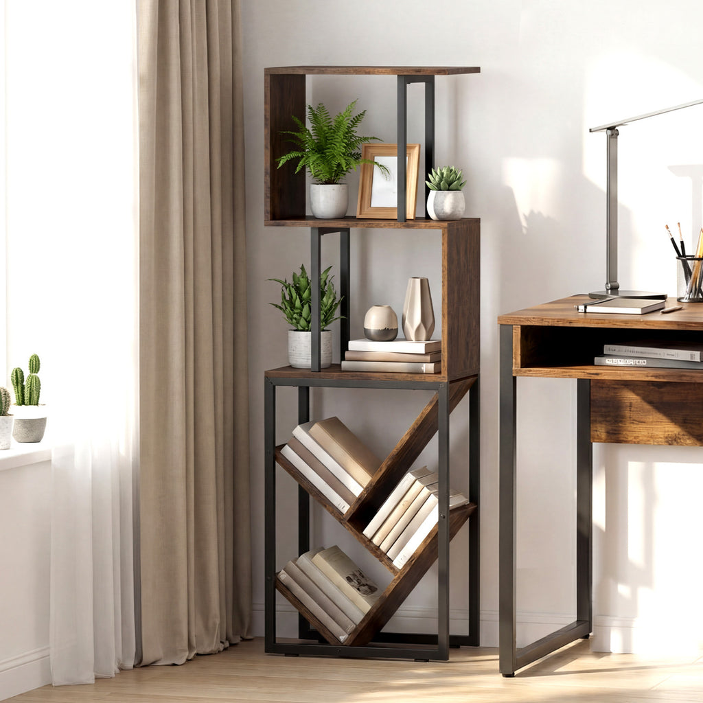 6-Tier S-Shaped Bookshelf Floor Standing - Brown