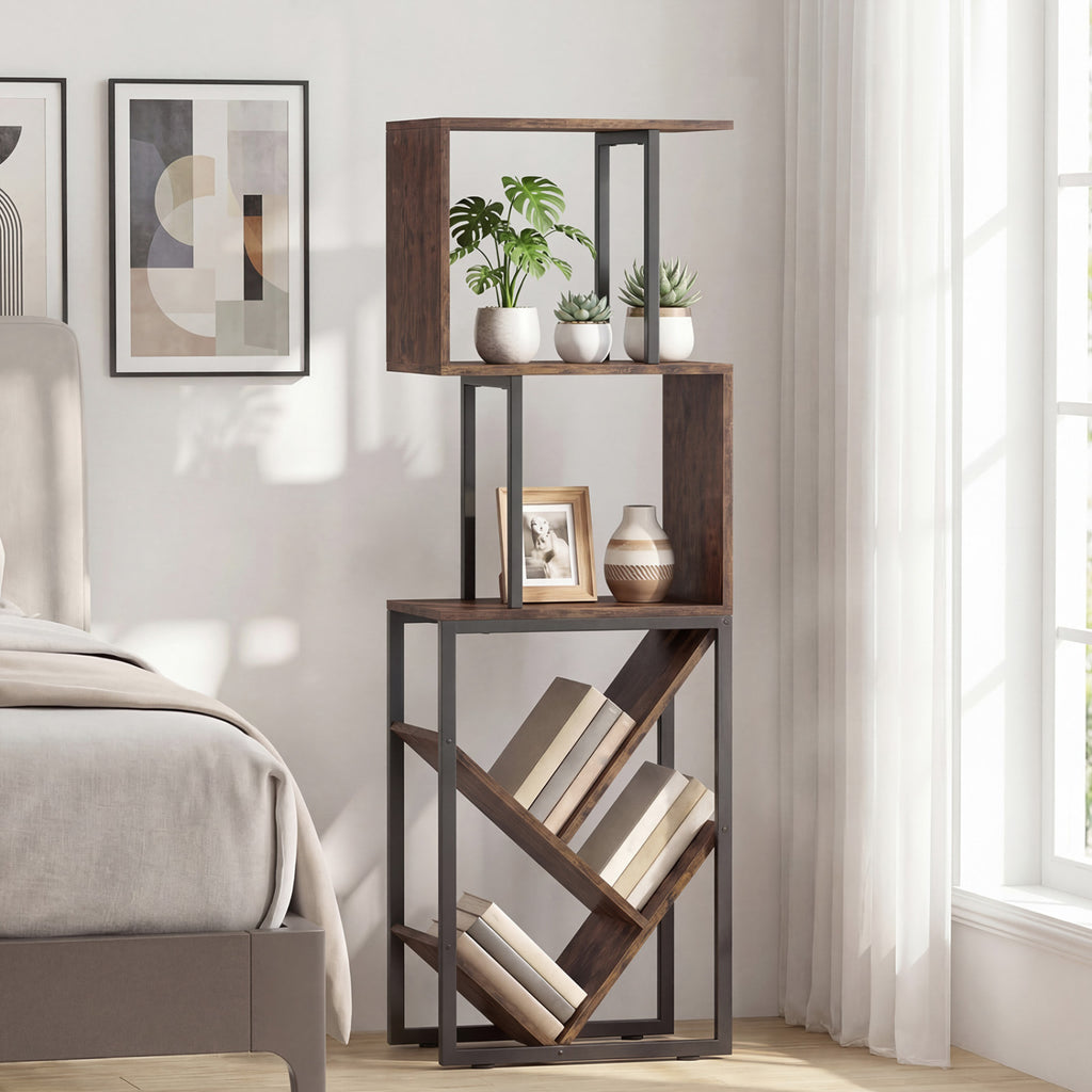 6-Tier S-Shaped Bookshelf Floor Standing - Brown