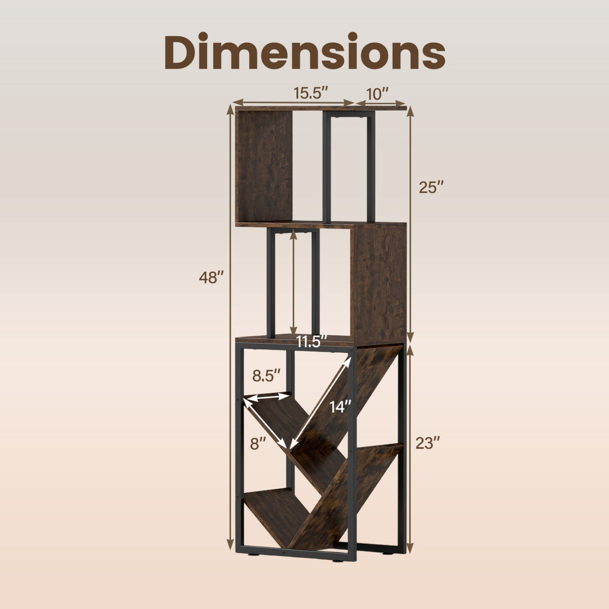 6-Tier Bookshelf Floor Standing Tree S-Shaped Geometric Bookcase with