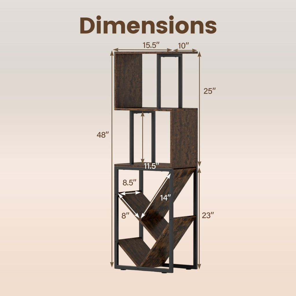 6-Tier S-Shaped Bookshelf Floor Standing - Brown