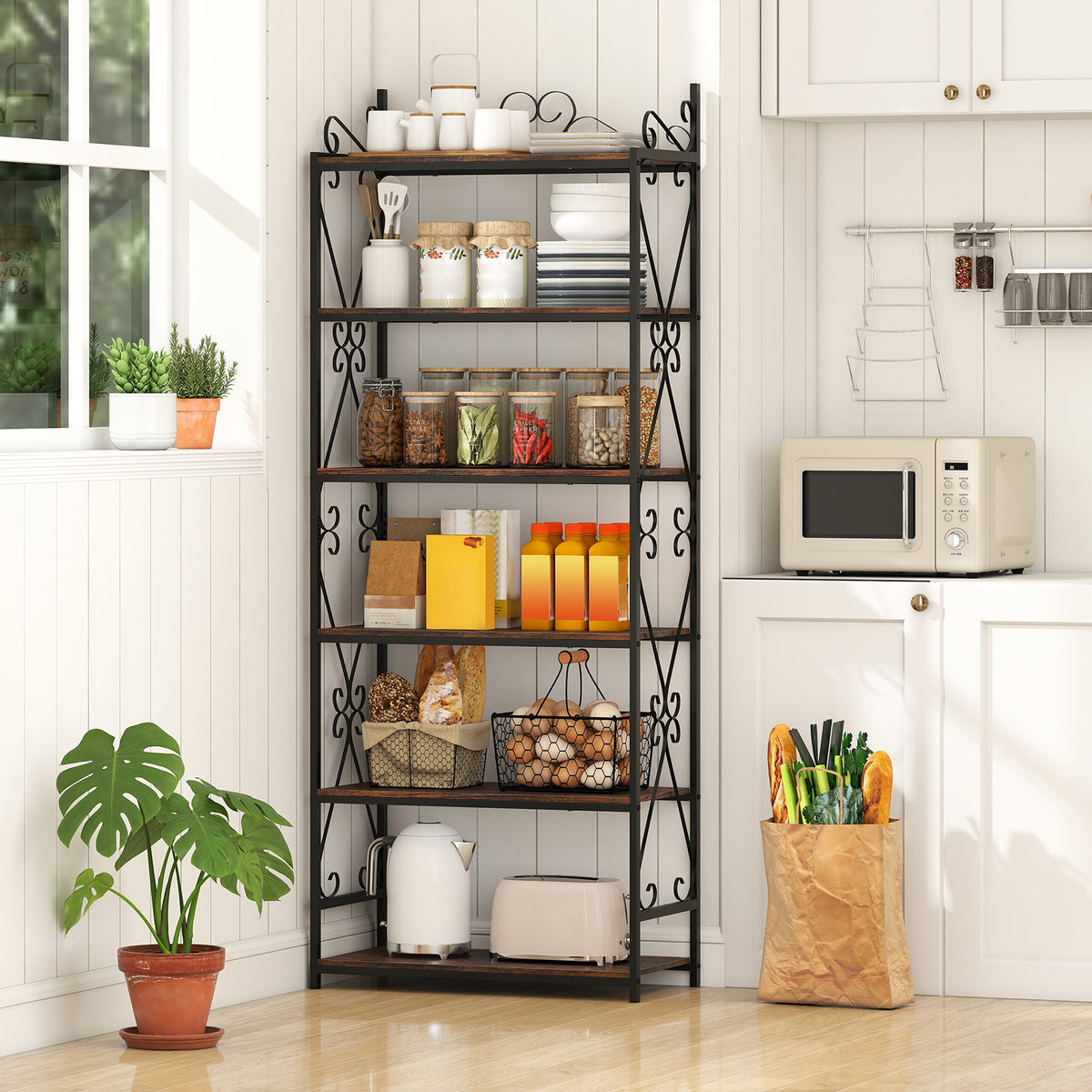 6-Tier Bookshelf Industrial Bookcase with 2 Anti-Tipping Kits and