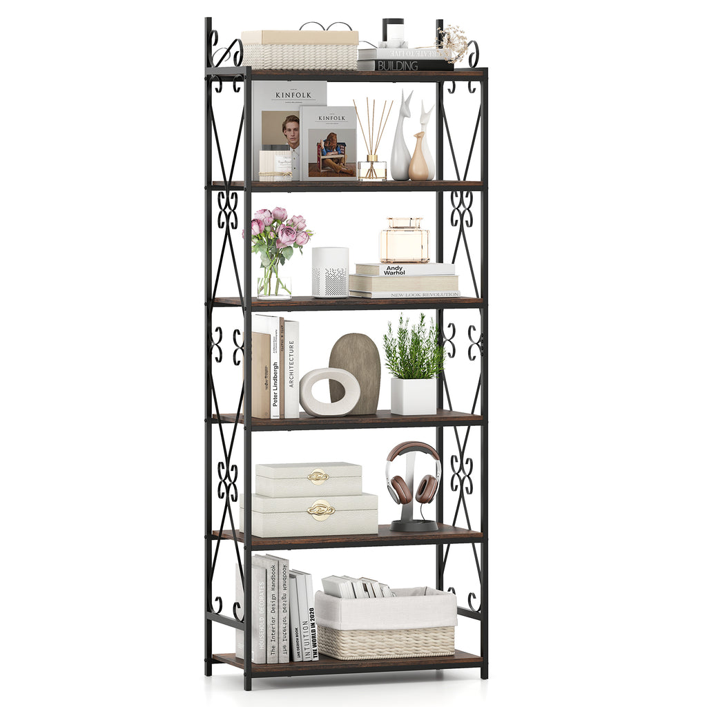 6-Tier Bookshelf Industrial Bookcase with 2 Anti-Tipping Kits and
