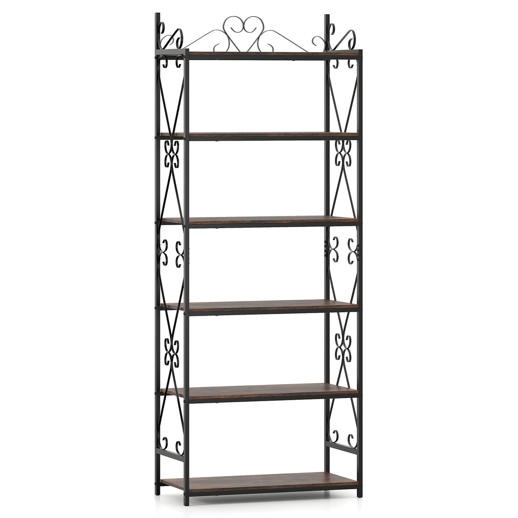 6-Tier Bookshelf Industrial Bookcase with 2 Anti-Tipping Kits and