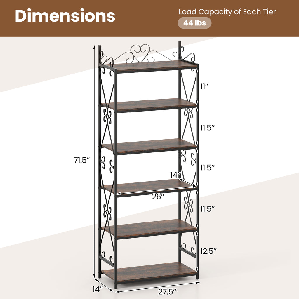 6-Tier Bookshelf Industrial Bookcase with 2 Anti-Tipping Kits and