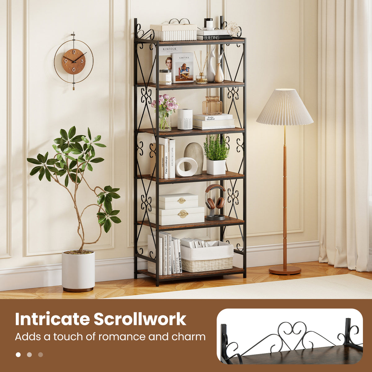 6-Tier Bookshelf Industrial Bookcase with 2 Anti-Tipping Kits and
