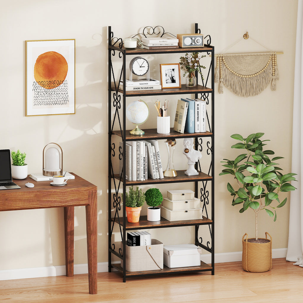 6-Tier Bookshelf Industrial Bookcase with 2 Anti-Tipping Kits and