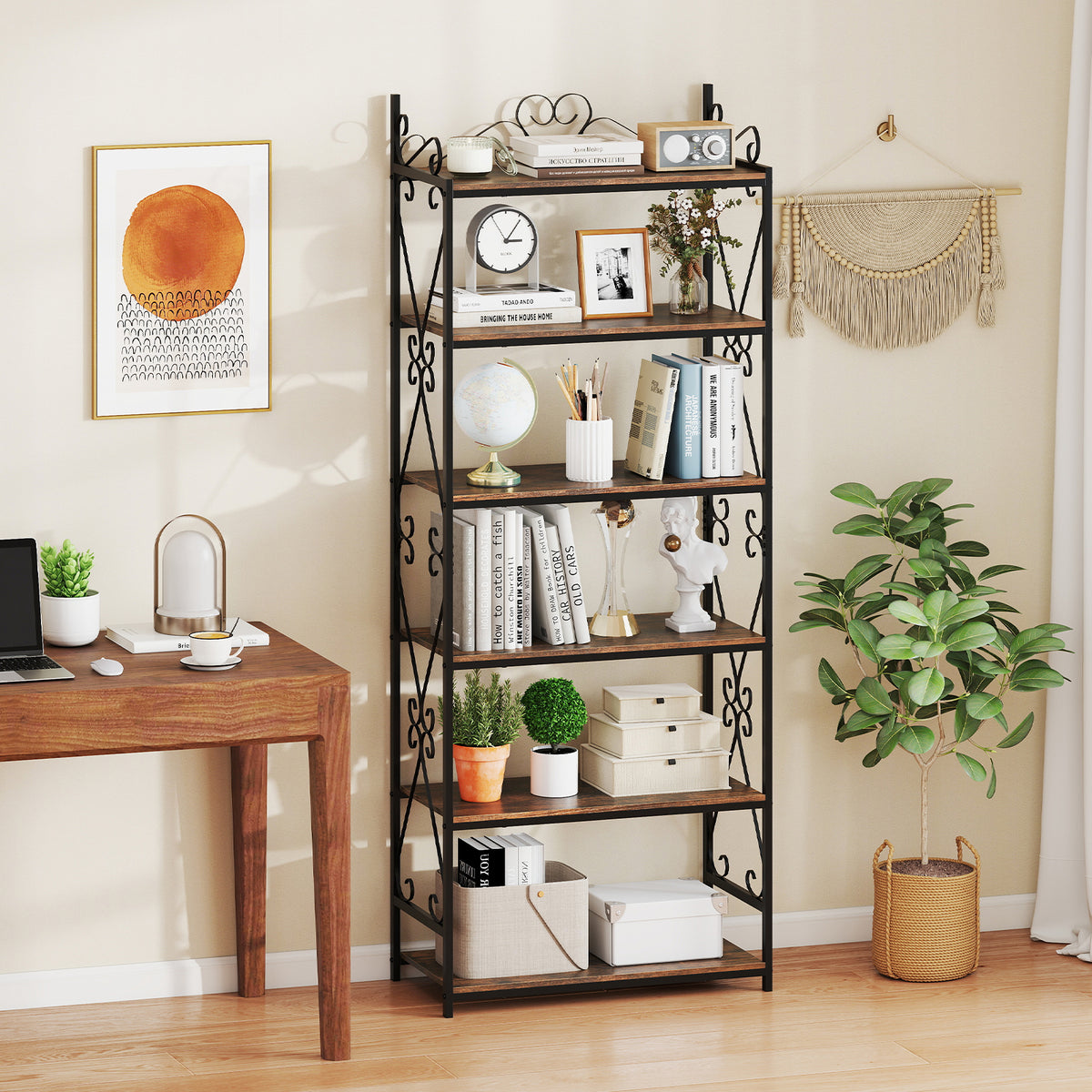 6-Tier Bookshelf Industrial Bookcase with 2 Anti-Tipping Kits and