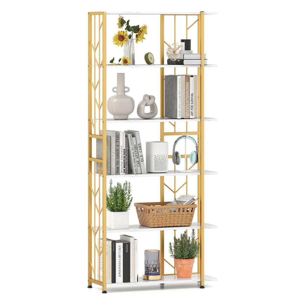 6-Tier Bookshelf with Metal Frame & Anti-Tipping Kits - Rustic Brown