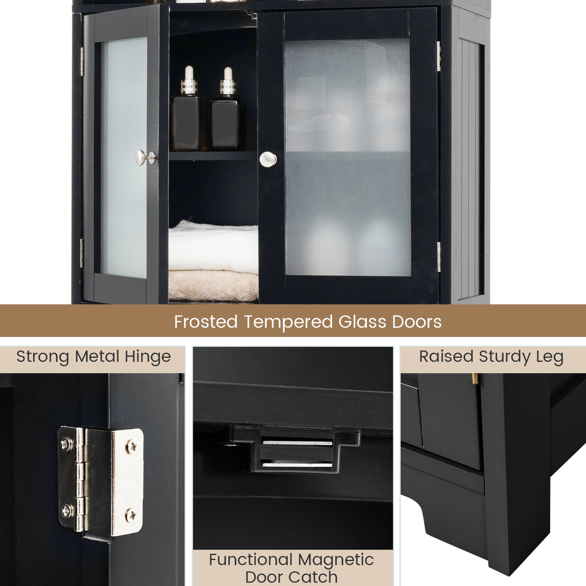 6-Tier Freestanding Bathroom Cabinet with 2 Open Compartments and
