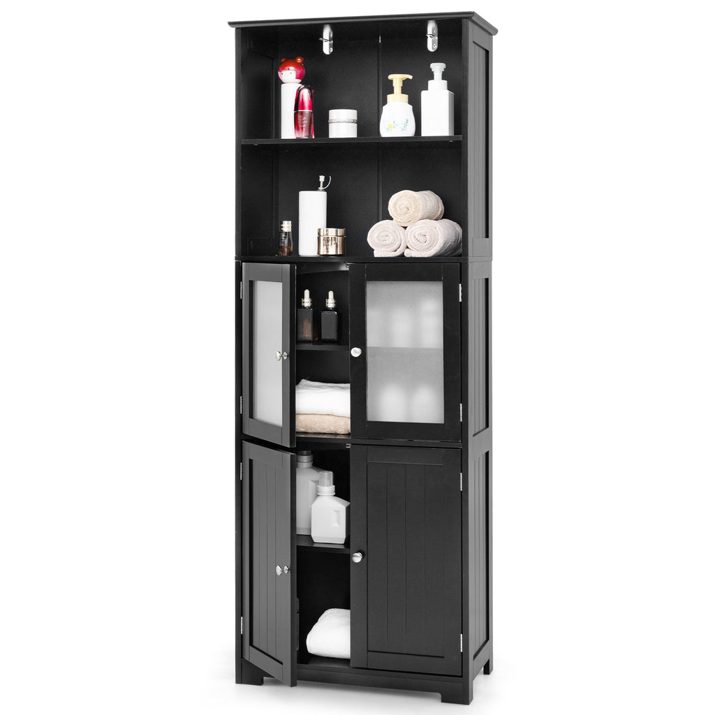 6-Tier Freestanding Bathroom Cabinet with 2 Open Compartments and