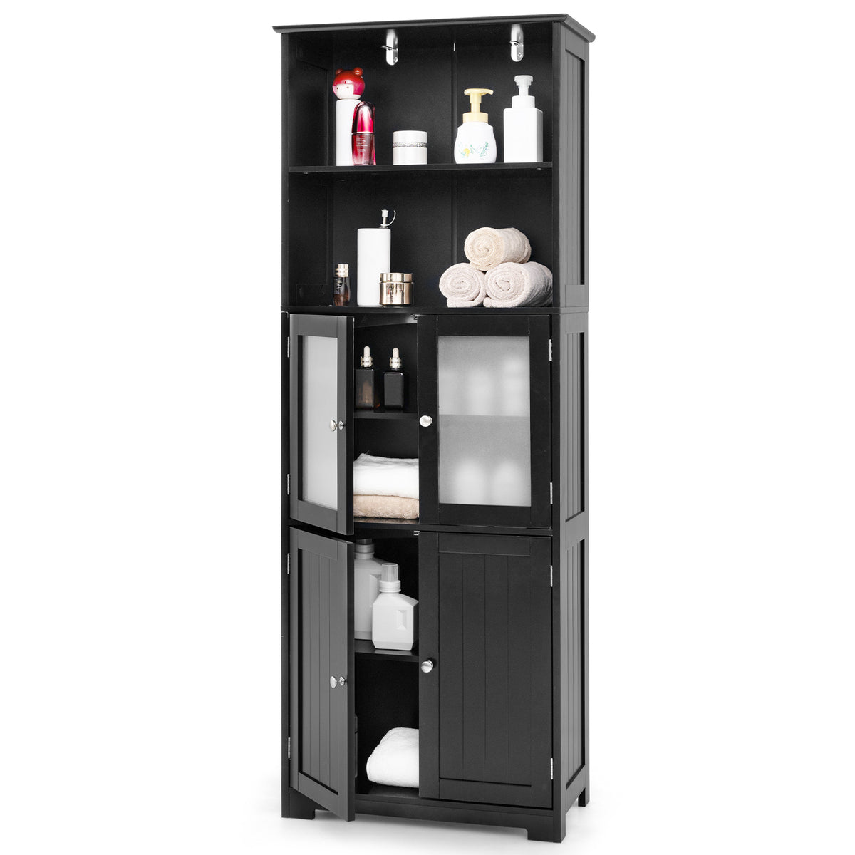 6-Tier Freestanding Bathroom Cabinet with 2 Open Compartments and